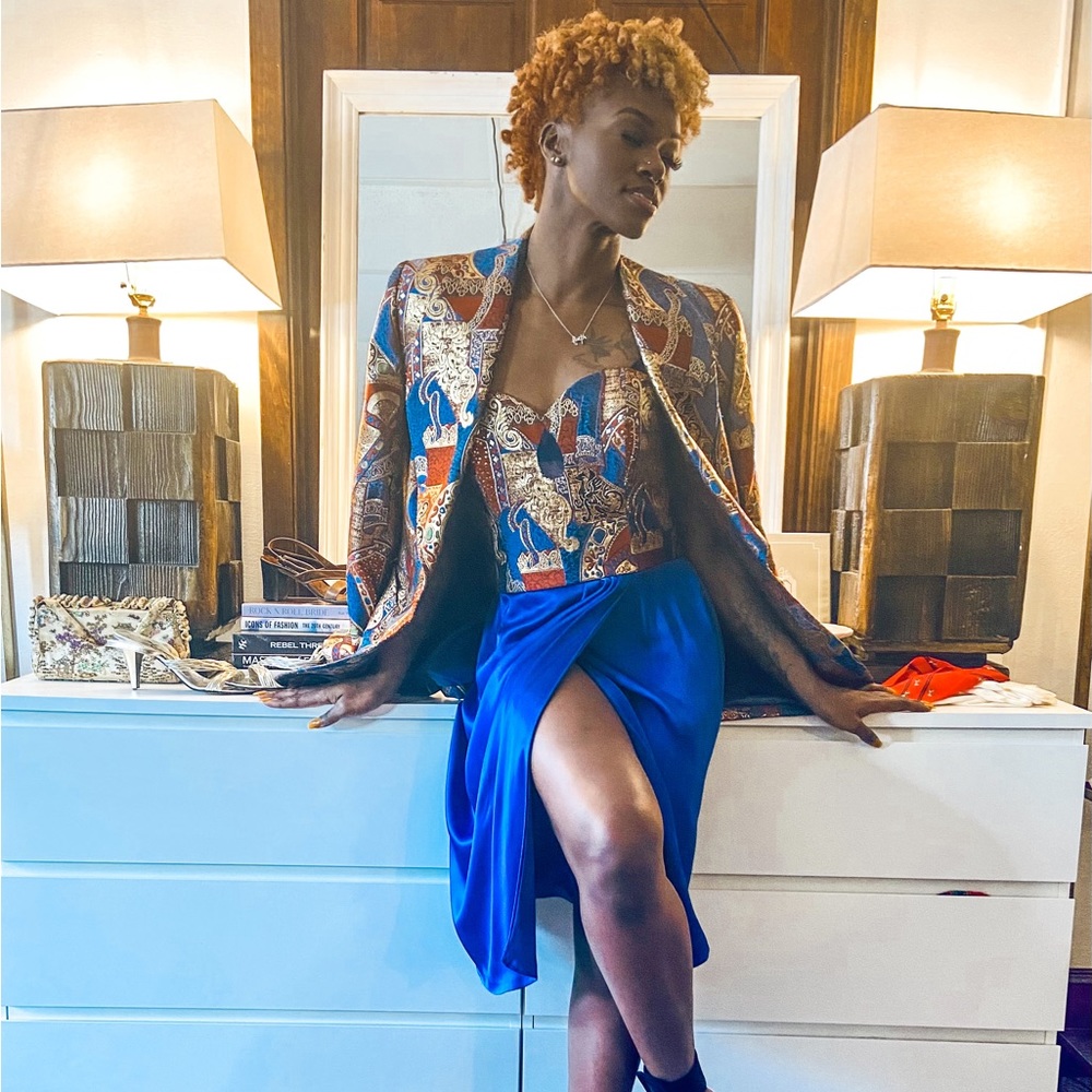 1980s Nina Ricci Metallic Brocade Dress with Jacket